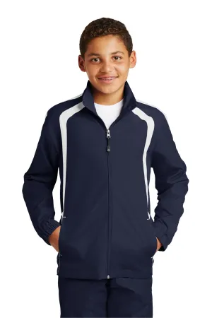 Sport-Tek Youth Water Resistant Full Zip Jacket - True Navy Blue/White