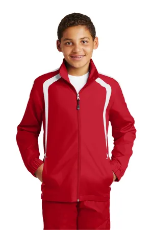 Sport-Tek Youth Water Resistant Full Zip Jacket - True Red/White - Closeout