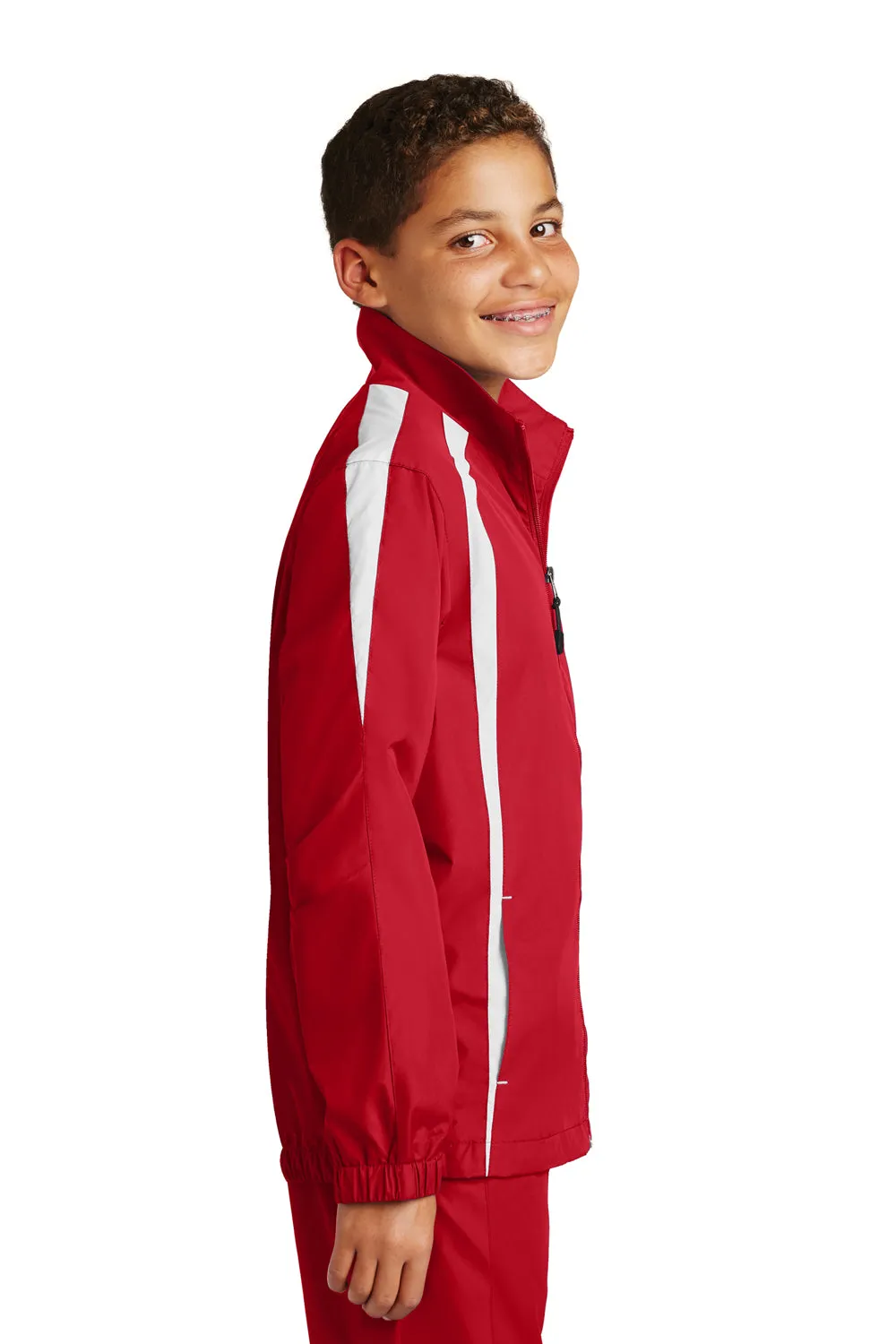 Sport-Tek Youth Water Resistant Full Zip Jacket - True Red/White - Closeout