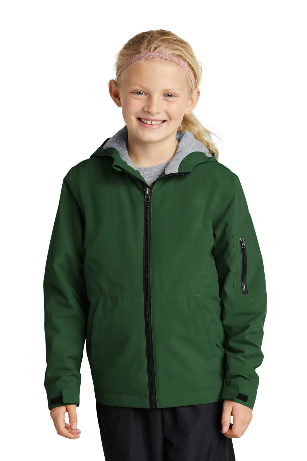 Sport-Tek Youth Waterproof Insulated Full Zip Hooded Jacket - Forest Green