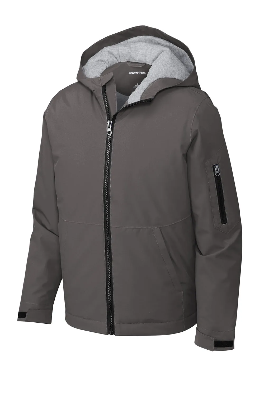 Sport-Tek Youth Waterproof Insulated Full Zip Hooded Jacket - Graphite Grey