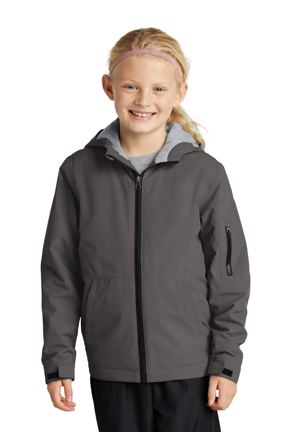 Sport-Tek Youth Waterproof Insulated Full Zip Hooded Jacket - Graphite Grey