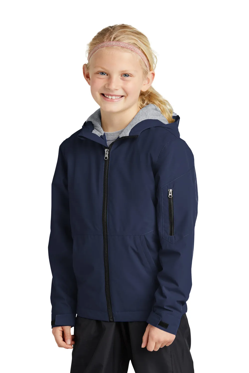 Sport-Tek Youth Waterproof Insulated Full Zip Hooded Jacket - True Navy Blue