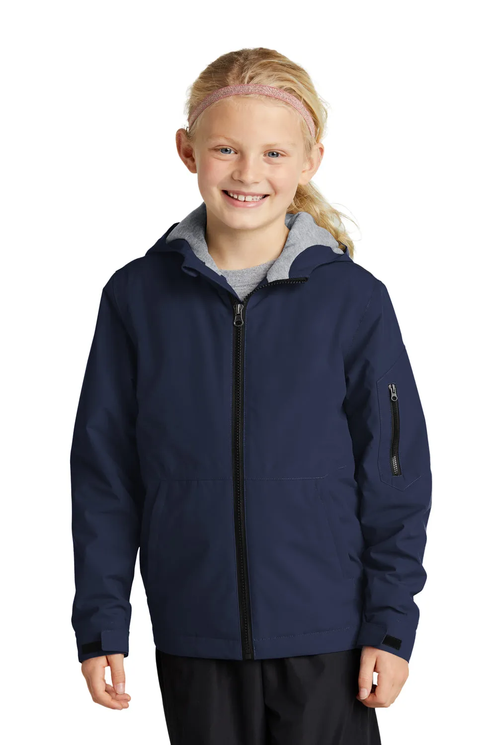 Sport-Tek Youth Waterproof Insulated Full Zip Hooded Jacket - True Navy Blue