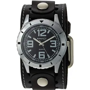 Sporty Racing Black Watch with White Stitched Black Leather Cuff 
