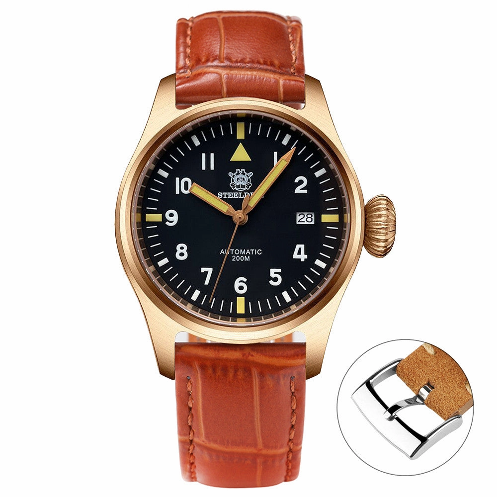 Steeldive SD1928S Bronze Pilot Watch - Onion Crown
