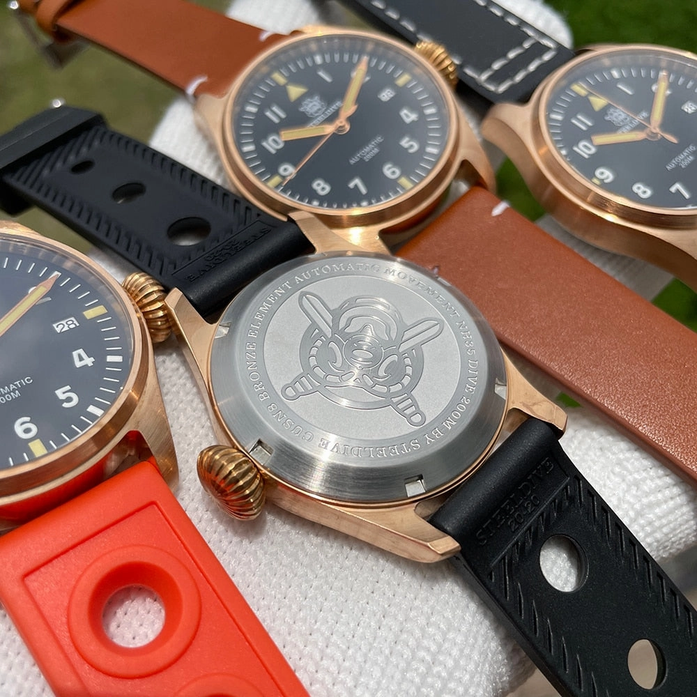Steeldive SD1928S Bronze Pilot Watch - Onion Crown