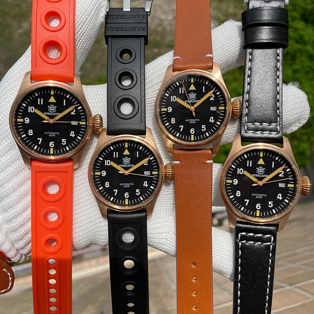 Steeldive SD1928S Bronze Pilot Watch - Onion Crown