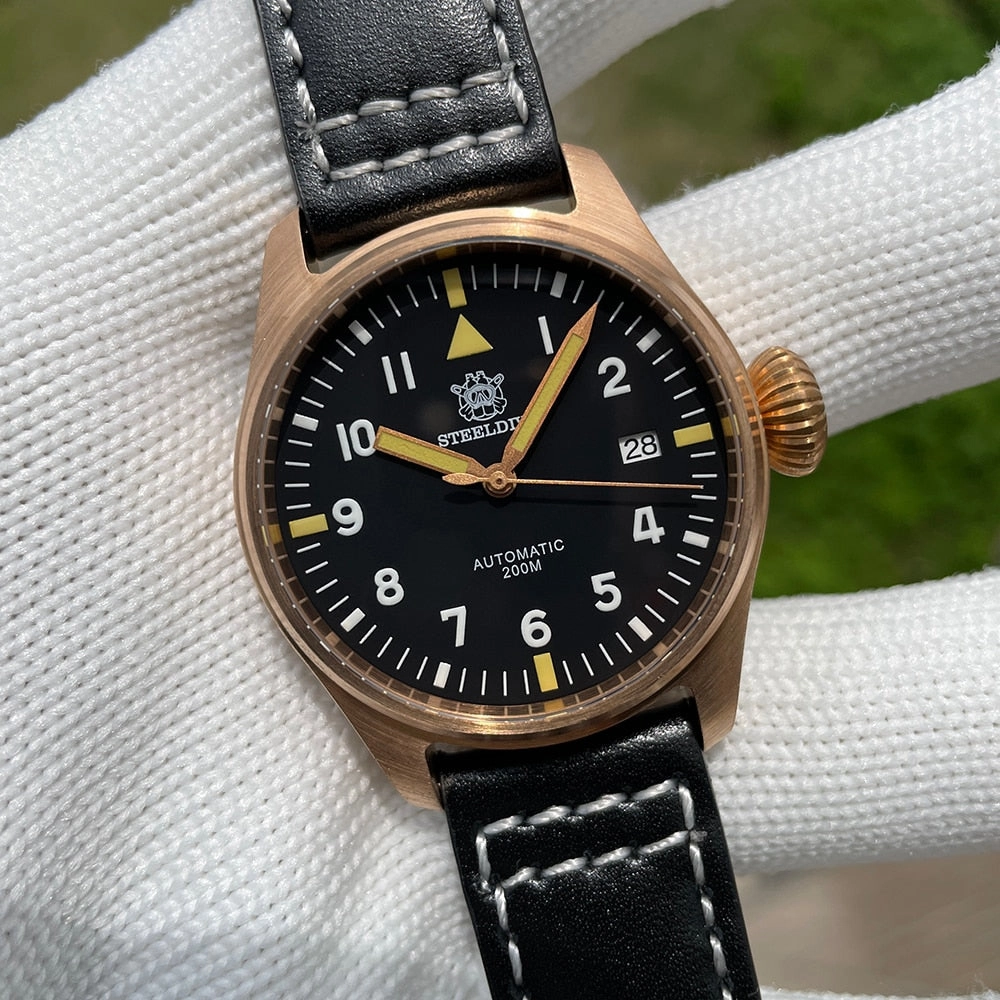 Steeldive SD1928S Bronze Pilot Watch - Onion Crown
