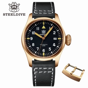 Steeldive SD1928S Bronze Pilot Watch - Onion Crown 