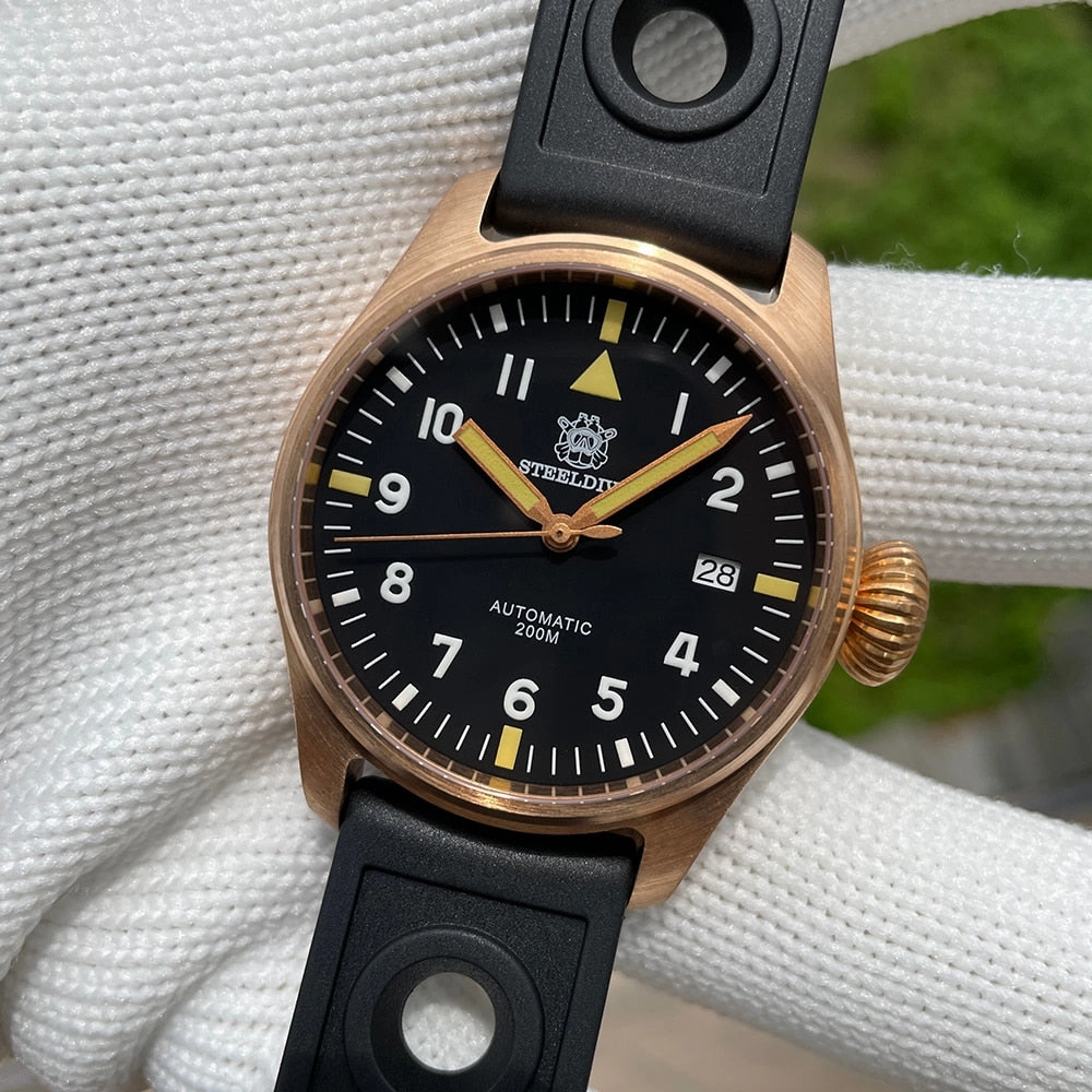 Steeldive SD1928S Bronze Pilot Watch - Onion Crown