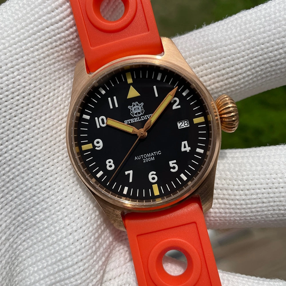 Steeldive SD1928S Bronze Pilot Watch - Onion Crown