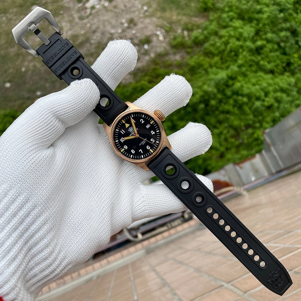 Steeldive SD1928S Bronze Pilot Watch - Onion Crown