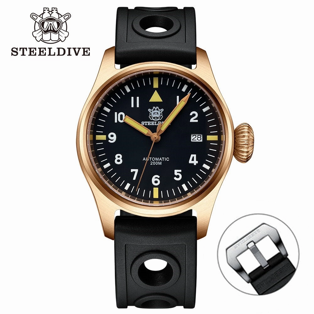 Steeldive SD1928S Bronze Pilot Watch - Onion Crown
