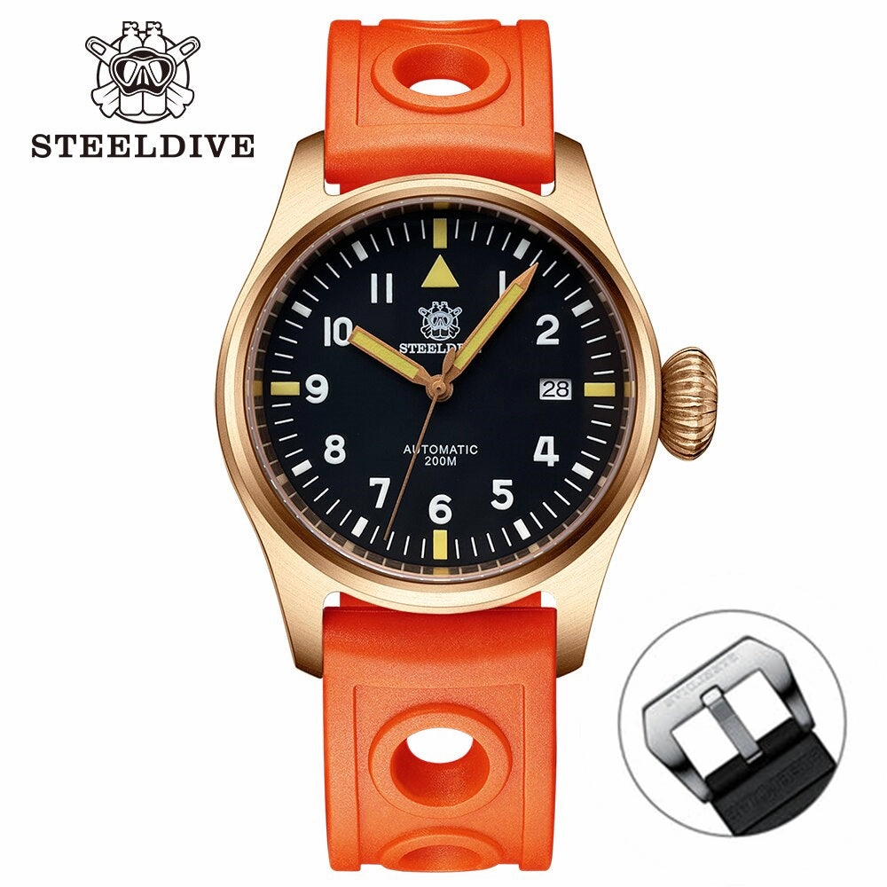 Steeldive SD1928S Bronze Pilot Watch - Onion Crown