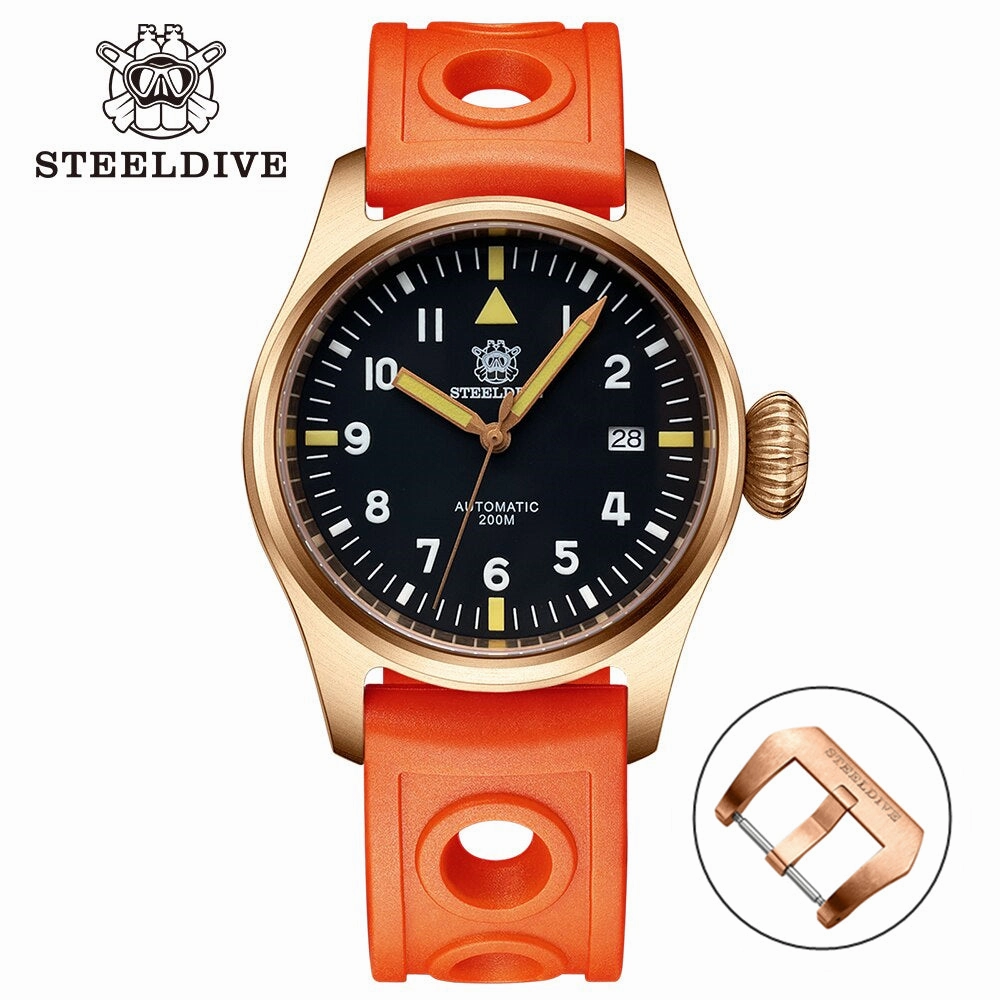 Steeldive SD1928S Bronze Pilot Watch - Onion Crown
