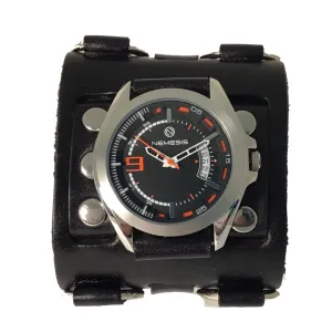 Sully Black/Orange Watch with Bullet Ring Black Leather Triple Strap Cuff 