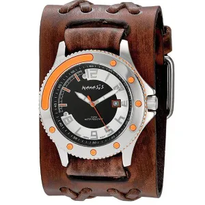 Sully Black/Orange/White Watch with Double X Distressed Brown Leather Cuff 