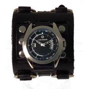 Sully Black/White Watch with Black Leather Triple Strap Cuff 