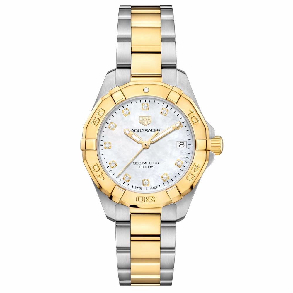 TAG Heuer Aquaracer 32mm MOP Dial 18ct Gold Plated Steel Diamond Quartz Ladies Watch WBD1322.BB0320