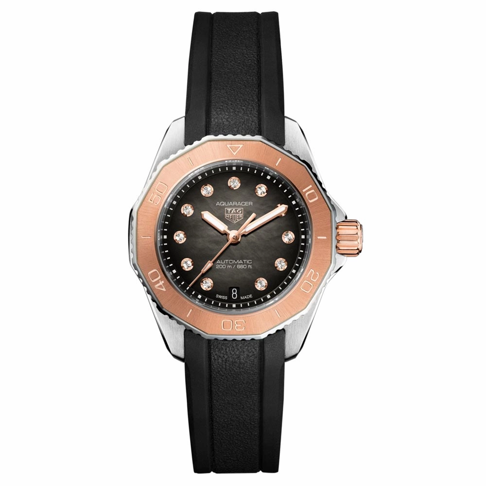 TAG Heuer Aquaracer Professional 200 30mm Black MOP Dial Steel & Gold Diamond Automatic Ladies Watch WBP2451.FT6200