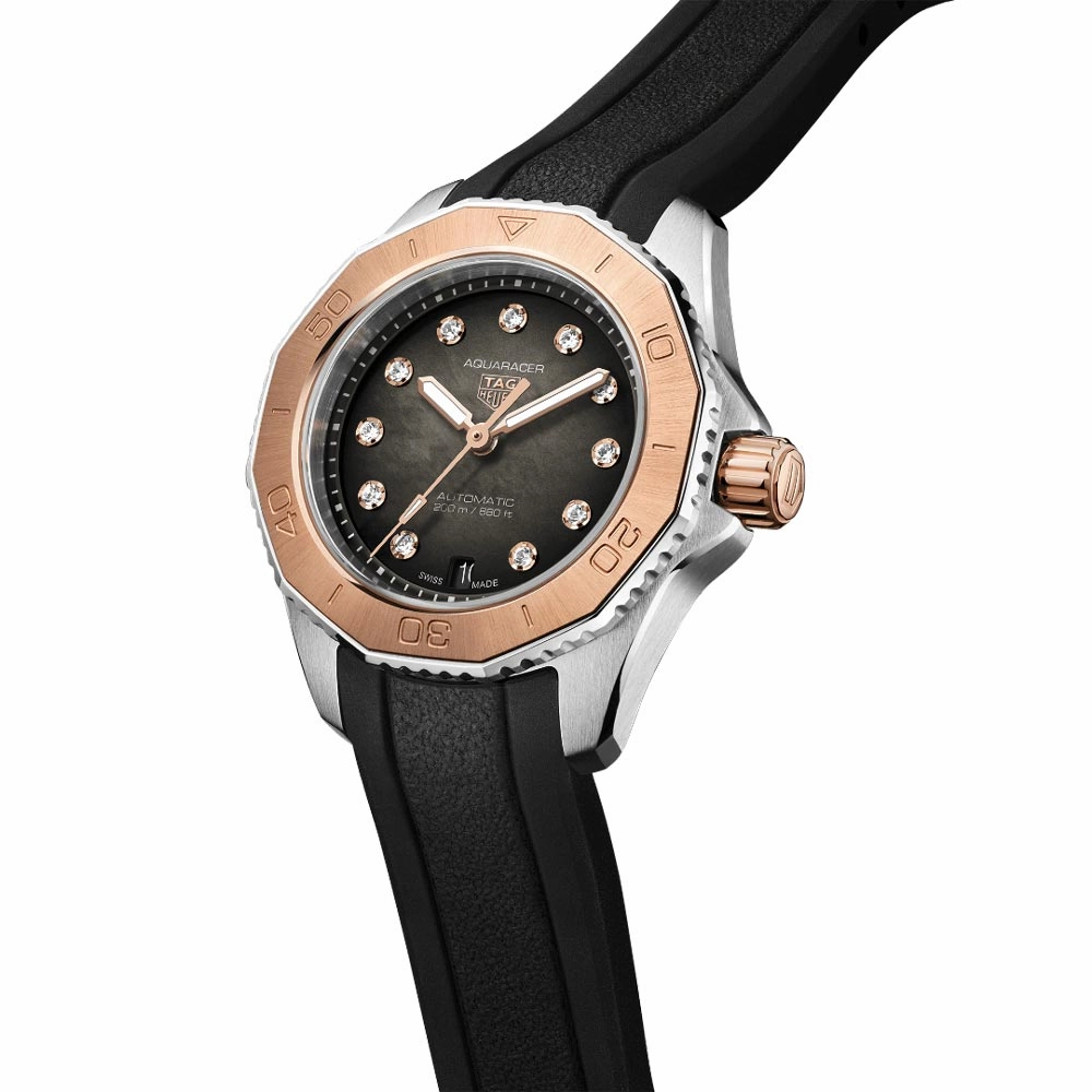 TAG Heuer Aquaracer Professional 200 30mm Black MOP Dial Steel & Gold Diamond Automatic Ladies Watch WBP2451.FT6200
