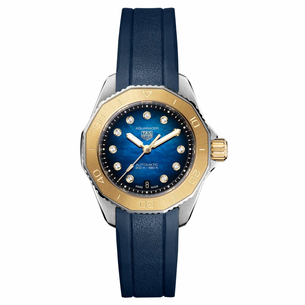 TAG Heuer Aquaracer Professional 200 Blue MOP Dial 30mm Steel & Gold Diamond Automatic Ladies Watch WBP2450.FT6215