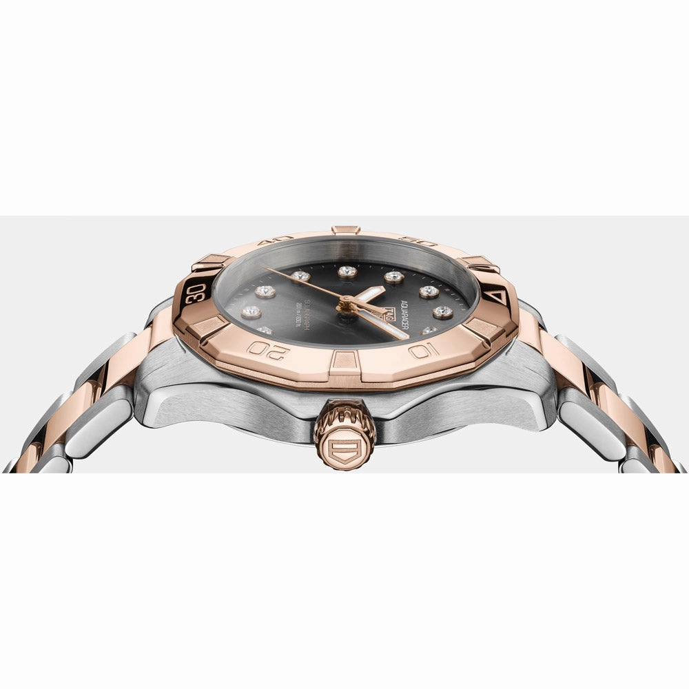 TAG Heuer Aquaracer Professional 200 Solargraph 34mm Black Diamond Dot Dial 18ct Rose Gold Plated Steel Quartz Ladies Watch WBP1324.BB0005