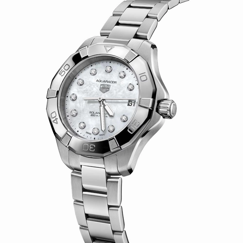 TAG Heuer Aquaracer Professional 200 Solargraph MOP Diamond Dot Dial 34mm Quartz Ladies Watch WBP1313.BA0005