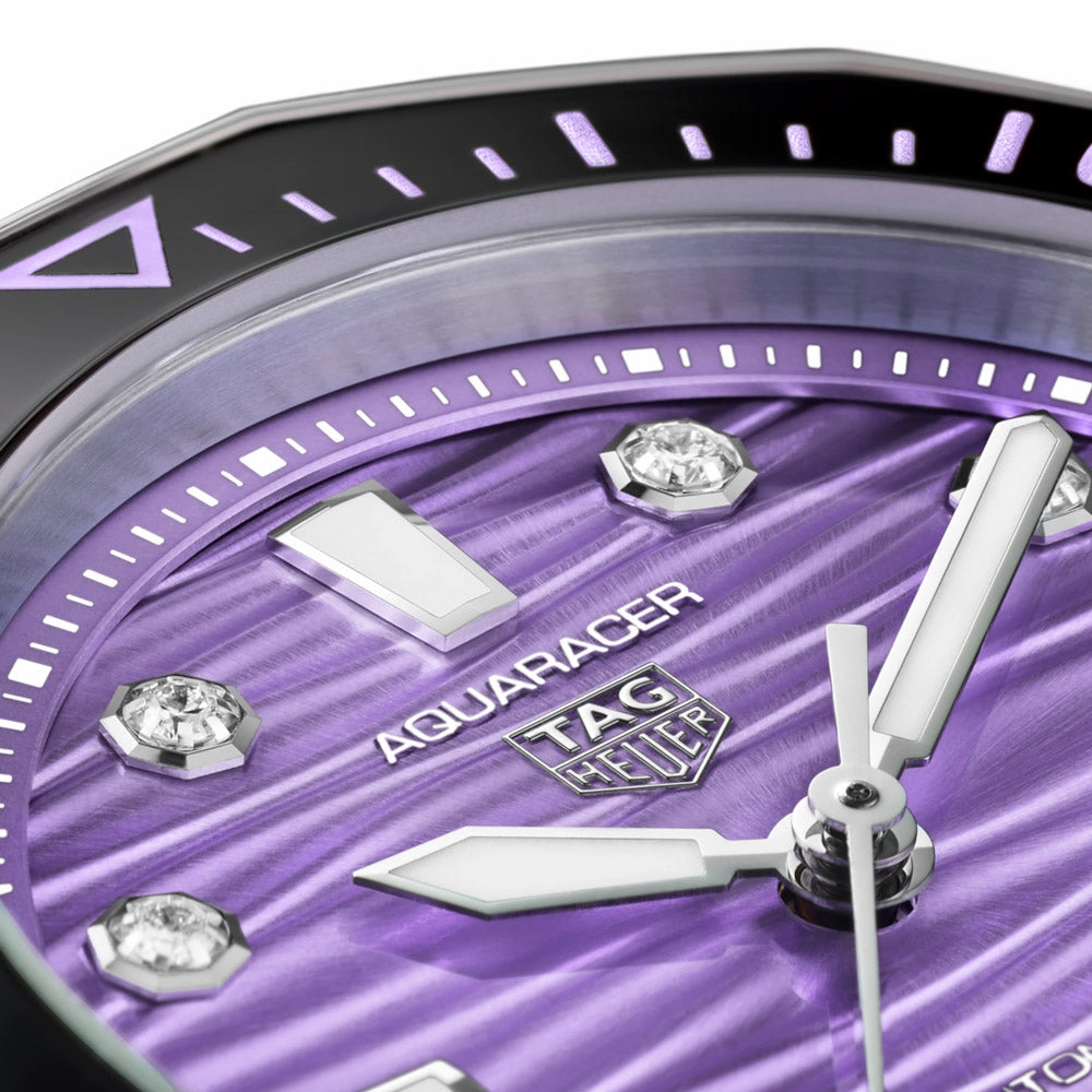TAG Heuer Aquaracer Professional 300 36mm Purple Dial Diamond Automatic Ladies Watch WBP231M.BA0618
