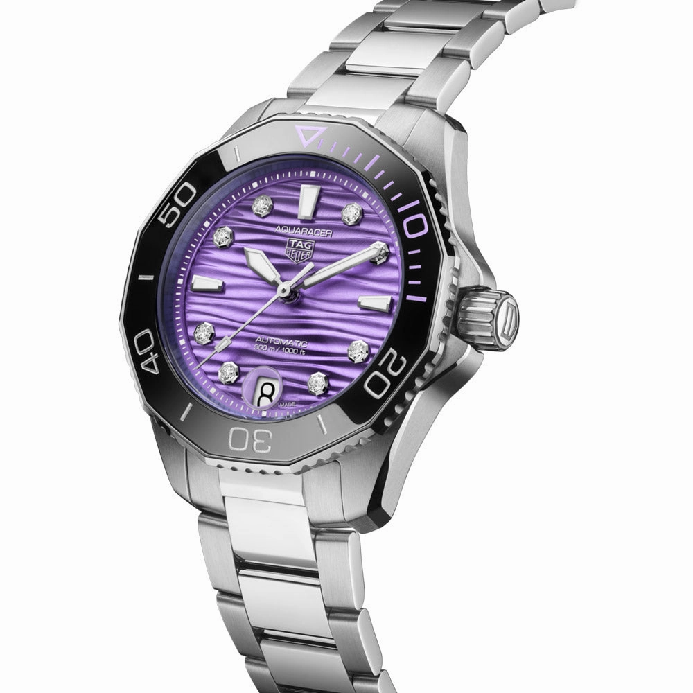 TAG Heuer Aquaracer Professional 300 36mm Purple Dial Diamond Automatic Ladies Watch WBP231M.BA0618