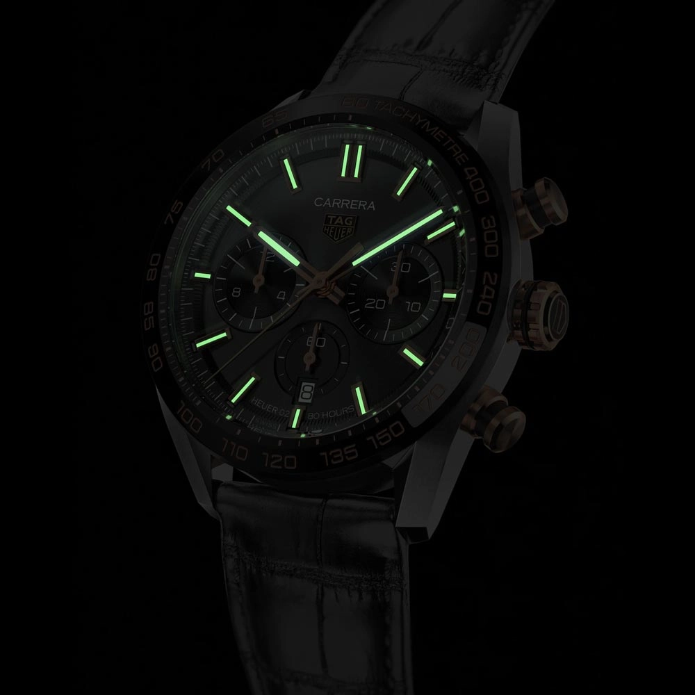 TAG Heuer Carrera 44mm Black Dial 18ct Rose Gold & Steel Automatic Chronograph Gents Watch CBN2A5A.FC6481