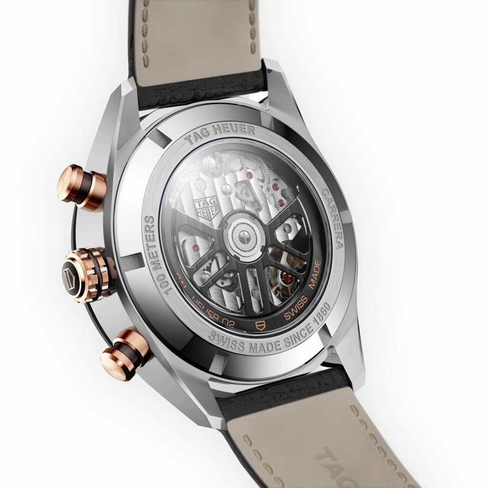 TAG Heuer Carrera 44mm Black Dial 18ct Rose Gold & Steel Automatic Chronograph Gents Watch CBN2A5A.FC6481