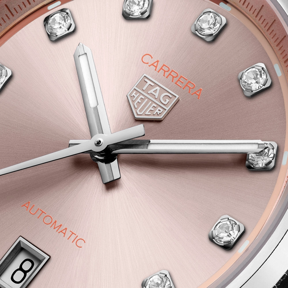 TAG Heuer Carrera Date 36mm Powdery Pink Diamond Dot Dial Ladies Automatic Watch WBN231D.BA0001