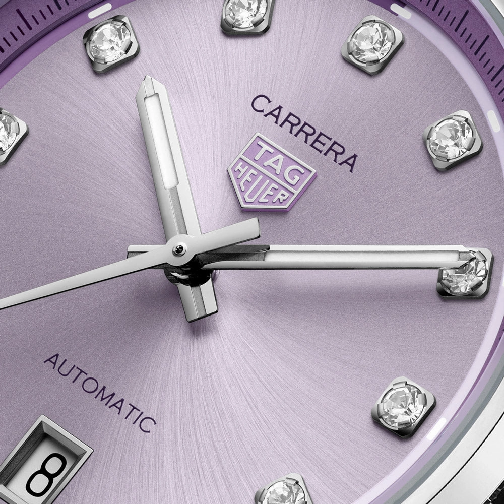 TAG Heuer Carrera Date 36mm Purple Diamond Dot Dial Ladies Automatic Watch WBN2319.BA0001