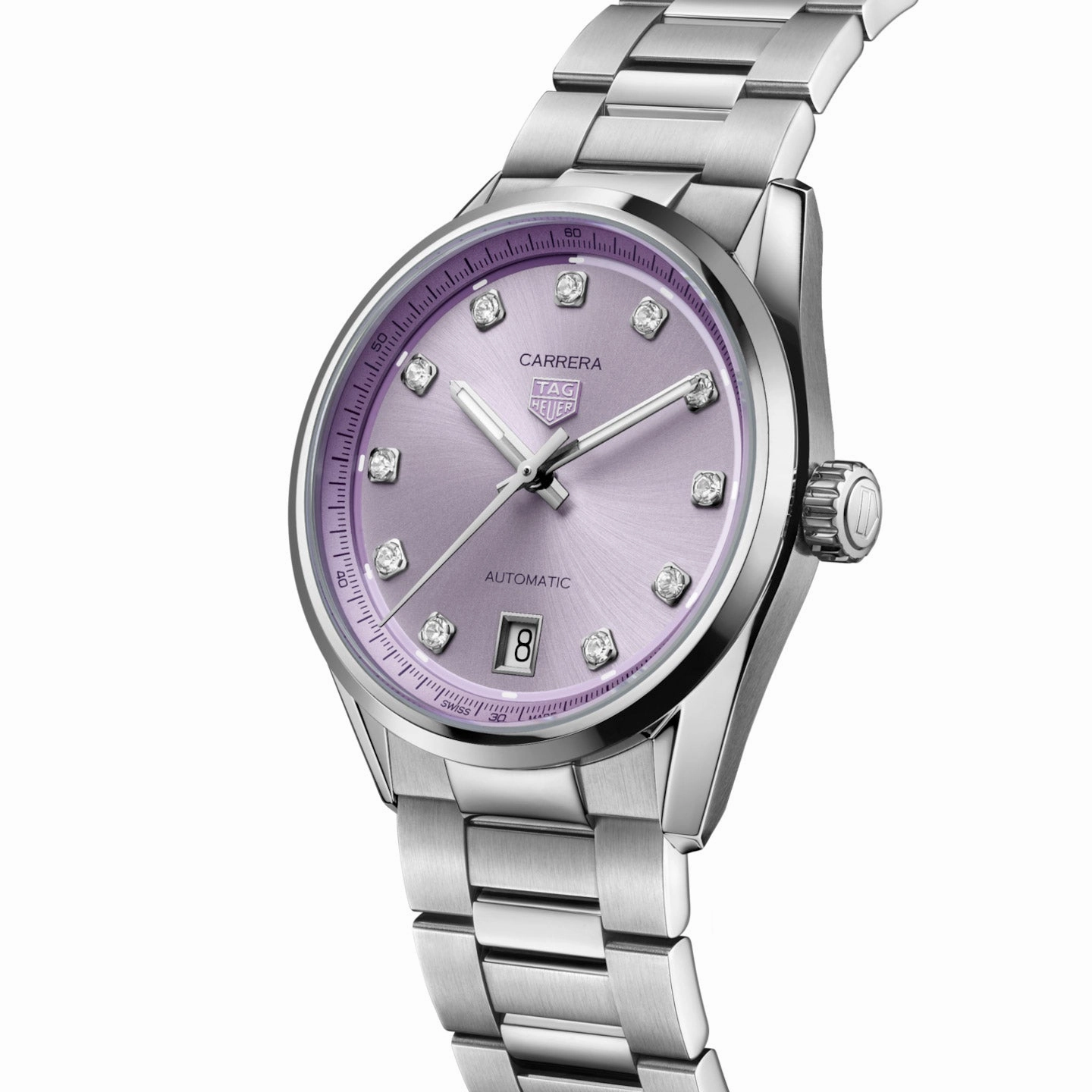 TAG Heuer Carrera Date 36mm Purple Diamond Dot Dial Ladies Automatic Watch WBN2319.BA0001