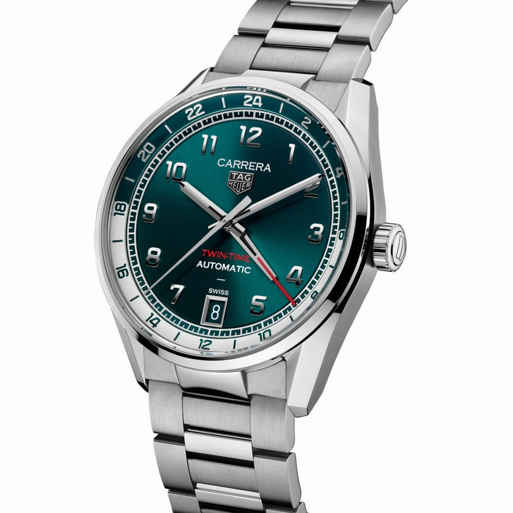 TAG Heuer Carrera Date Twin-Time GMT 41mm Green Dial Automatic Gents Watch WDA2114.BA0043