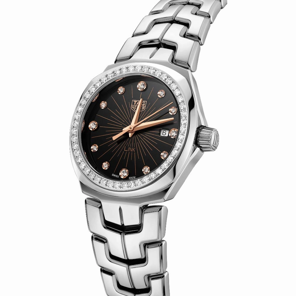 TAG Heuer Link 32mm Black Dial Diamond Quartz Ladies Watch WBC131G.BA0649