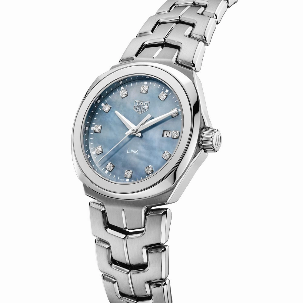 TAG Heuer Link 32mm Blue MOP Dial Diamond Ladies Quartz Watch WBC1313.BA0600