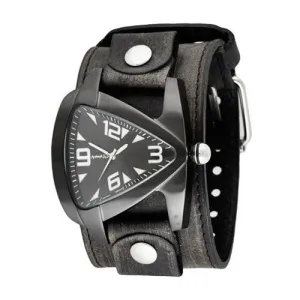 Teardrop Black Watch with Distressed Black Leather Cuff 
