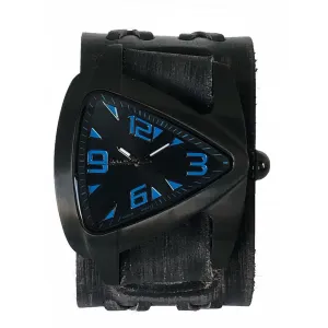 Teardrop Black Watch with Double X Distressed Black Leather Cuff 