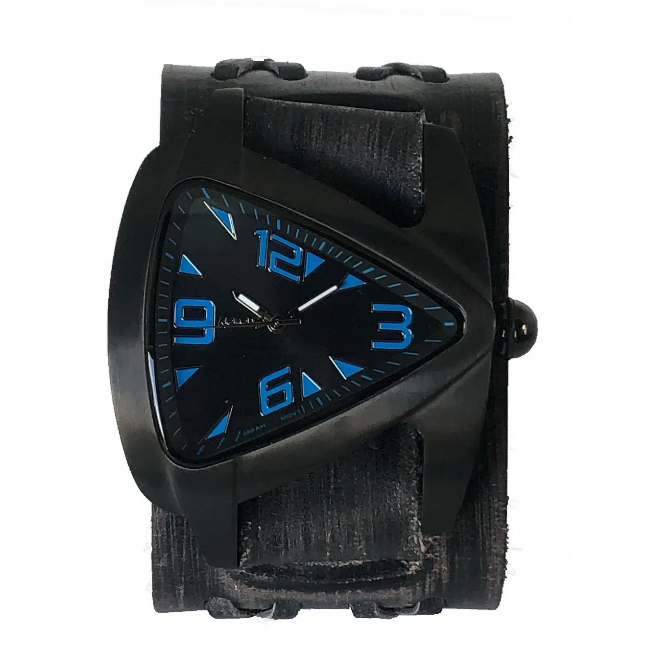 Teardrop Black Watch with Double X Distressed Black Leather Cuff 