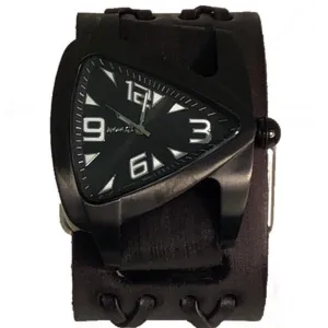 Teardrop Black Watch with Double X Distressed Black Leather Wide Cuff 
