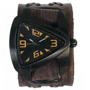 Teardrop Black Watch with Double X Distressed Dark Brown Leather Cuff 