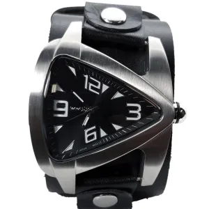 Teardrop Black Watch with Perforated Black Leather Wide Cuff 