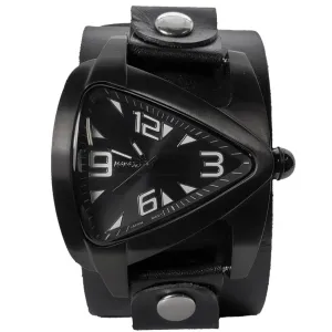 Teardrop Black Watch with Perforated Black Leather Wide Cuff 