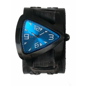 Teardrop Blue Watch with X Charcoal Leather Wide Cuff 