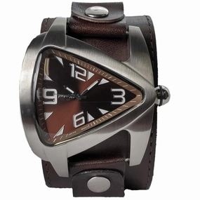Teardrop Copper Watch with Perforated Dark Brown Leather Wide Cuff 