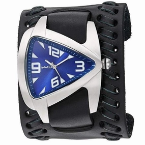 Teardrop Deep Blue Watch with Weaved Black Leather Wide Cuff 