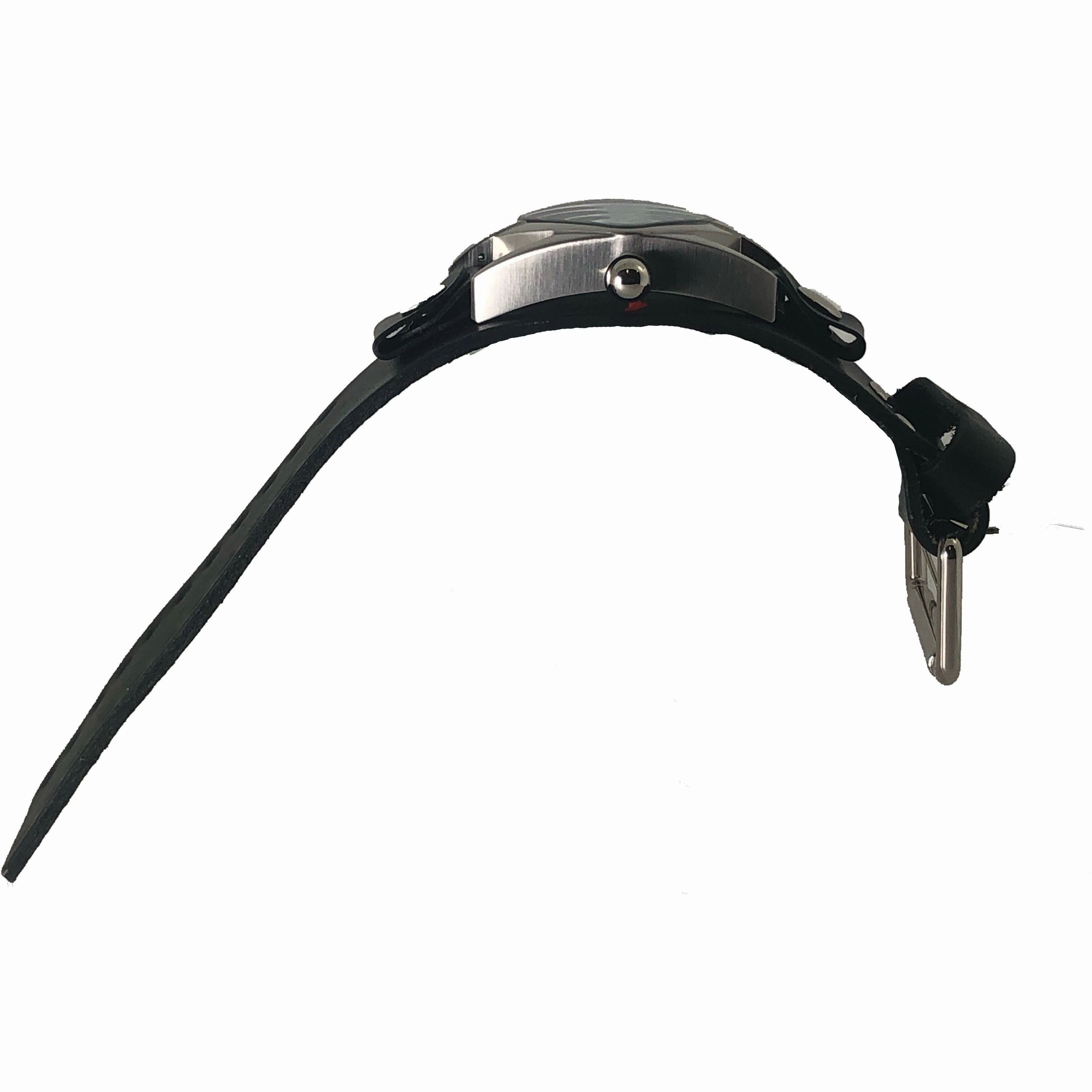 Teardrop Light Blue Watch with Black Leather Wide Cuff